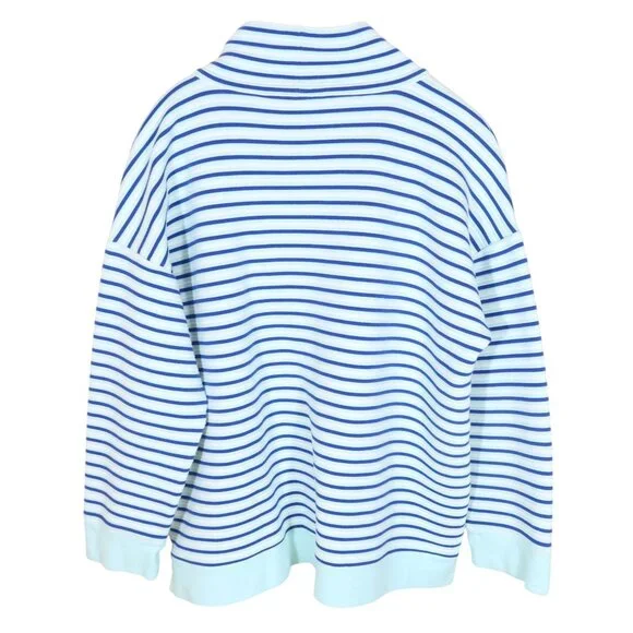 T BY TALBOTS Textured Stripe Button Cuff Mock Neck Sweatshirt Size XL Blue Aqua - Picture 2 of 7